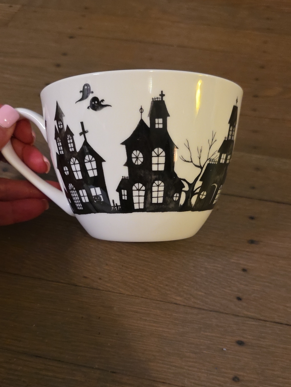 Portobello By Design -Bone China Halloween Mug with Black Haunted House Design